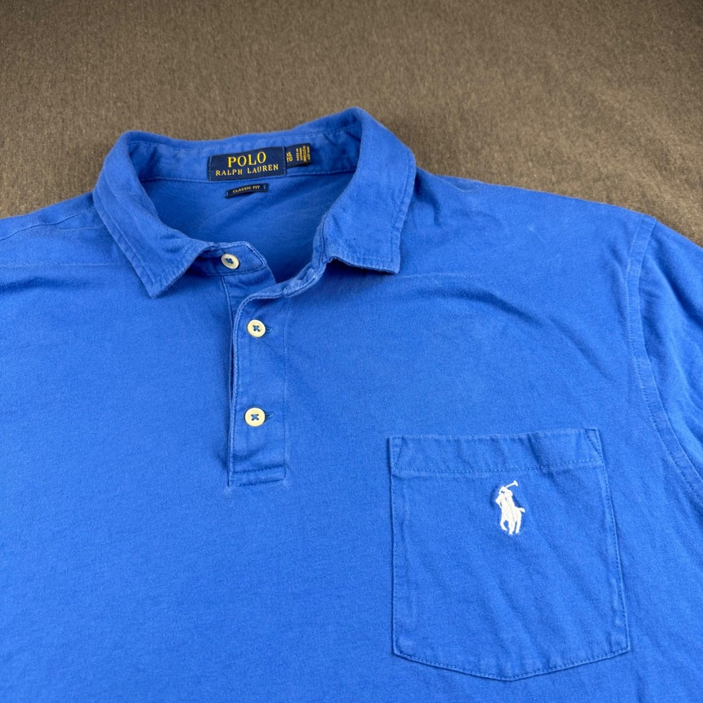 Polo Ralph Lauren Mens XL Blue Classic Fit Pocket Polo Shirt Short Sleeve Cotton